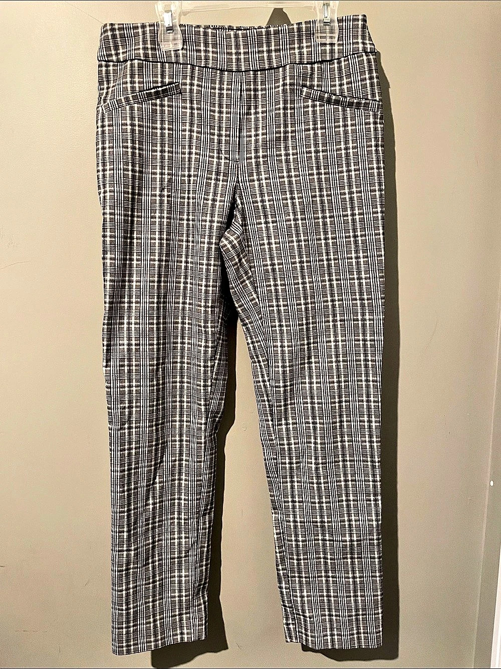 Jules & Leopold Plaid Straight Leg Trousers in Gray & White Size Medium Good